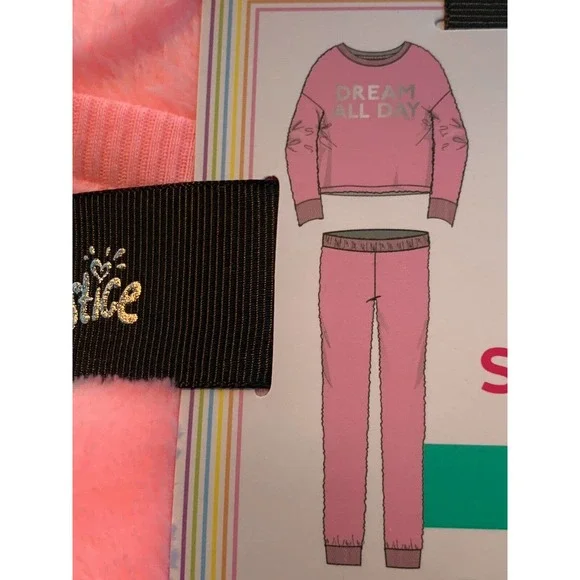 NEW JUSTICE Girls Pajama Set 2-Pc Small 7/8 Velvet Fleece PJs PINK Loungewear - Picture 8 of 12